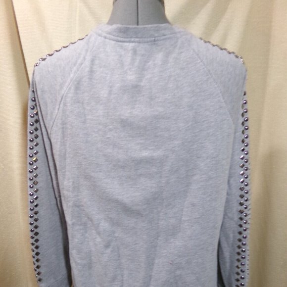 MAX JEANS Terry Sweatshirt XS Gray Studded Caged sleeve Raglan scoop neck Trendy - Picture 5 of 7
